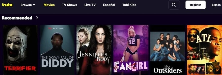 De 6 bedste streamingtjenester til din underholdning 4 Skærmbillede af Tubi TV websiden.