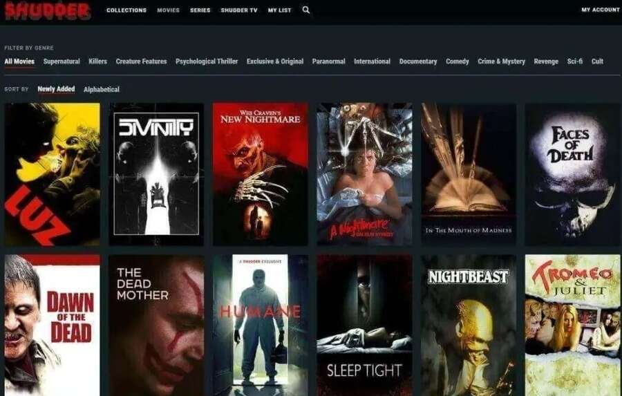 13 fremragende streamingtjenester med gratis prøveperioder 12 Skærmbillede af Shudder hjemmeside.