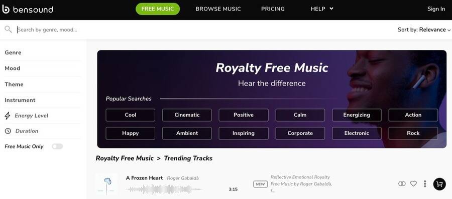 10 sider til at downloade gratis og copyright-fri musik til YouTube-videoer 9 Skærmbillede af Bensound hjemmeside.