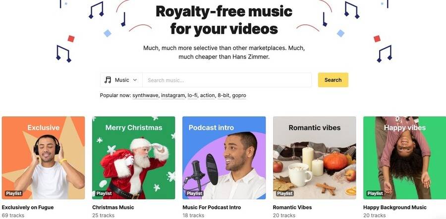 10 sider til at downloade gratis og copyright-fri musik til YouTube-videoer 6 Skærmbillede af Icons8 Fugue hjemmeside.