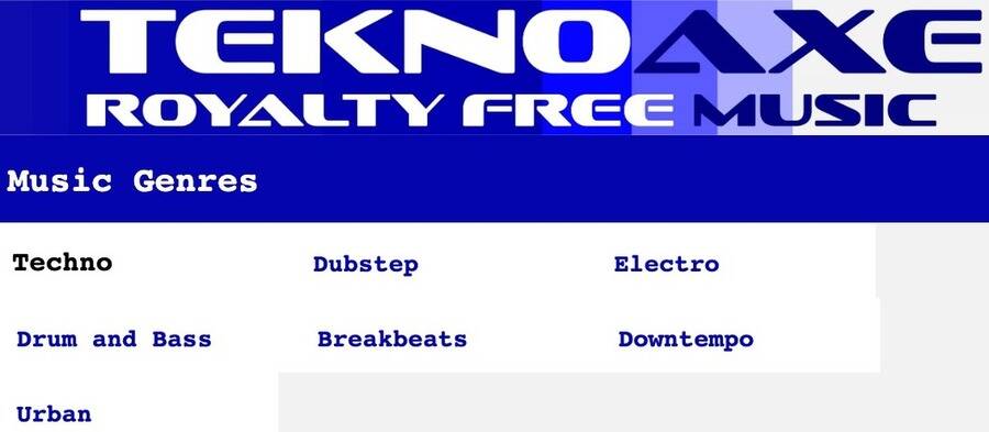 10 sider til at downloade gratis og copyright-fri musik til YouTube-videoer 7 Skærmbillede af TeknoAXE hjemmeside.