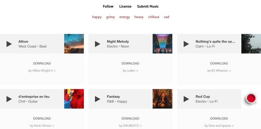 10 sider til at downloade gratis og copyright-fri musik til YouTube-videoer 5 Skærmbillede af Unminus hjemmeside.