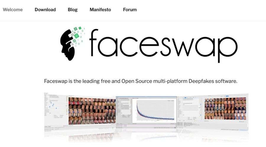 Et skærmbillede af Faceswap - hjemmesiden.