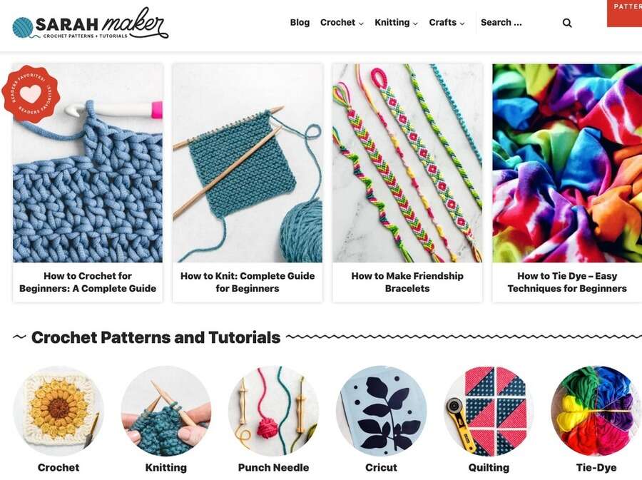 Et skærmbillede af Sarah Maker - hjemmesiden.