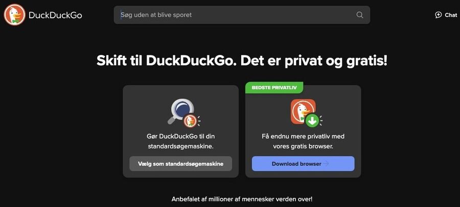 Skærmbillede af DuckDuckGo-siden.