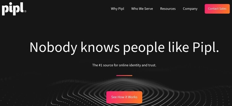 Skærmbillede af Pipl-siden.