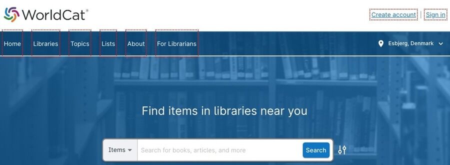 Skærmbillede af WorldCat-siden.